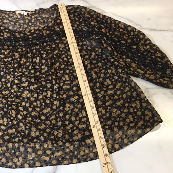 Tracy Reese Brown Black Floral Silk Blouse Womens Medium‎ Long Sleeve Sheer - Picture 10 of 11